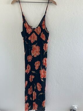 Floral Spaghetti Strap Dress - Black and Orange Size Medium lace detail